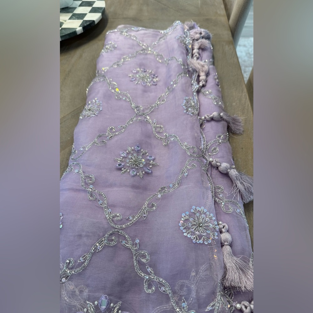 Lavender Embroidered Saree - Picture 6 of 10